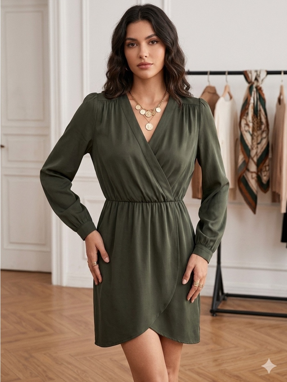Lulu’s Dress Women's Size Small Green Mini Style # D11056D Dainty Faux Wrap